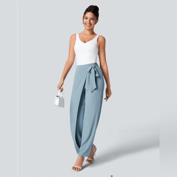 HALARA Pants - Halara High Waisted Tie Side Wide Leg Work Pants, Forget-Me-Not Blue, Size XS
